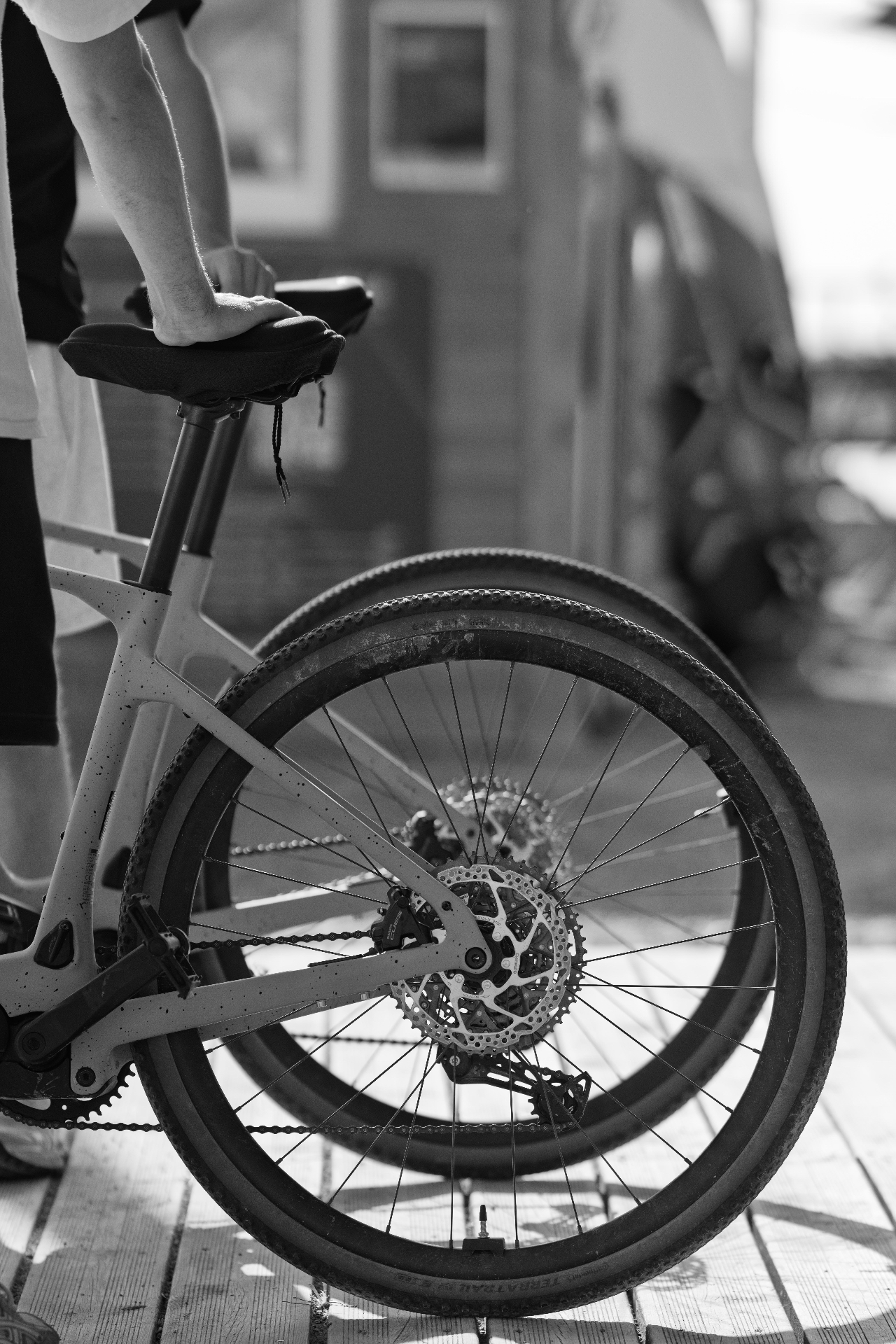 Cyclist in action on the gravel trails, Gruissan